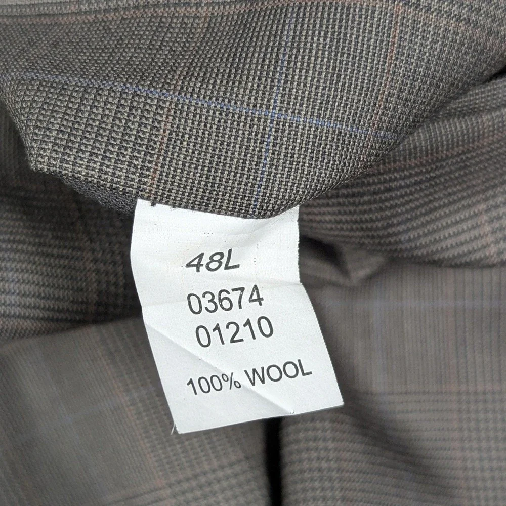 Jos. A. Bank‎ Mens Brown Glen Plaid 100% Wool 2 Piece Suit 48R Blazer 48L Pants